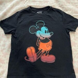 Old Navy Black Tee with Blue-to-Orange Mickey Graphic